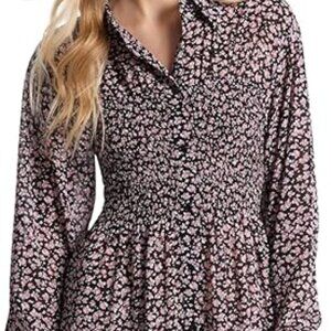 Michael Kors Womens Floral Smock Shirt Dress
